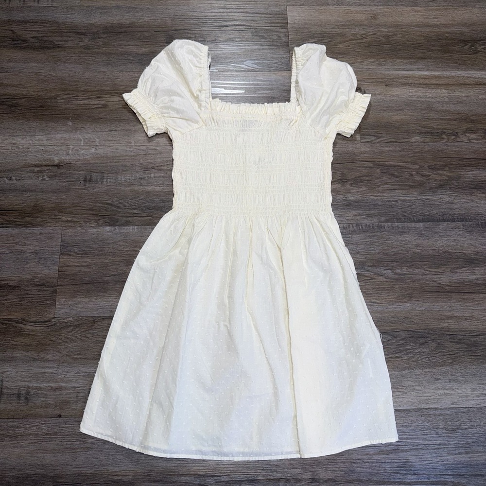 NWT Divided by H&M Smocked Poplin Dress Womens Small Cream Ivory Colorway